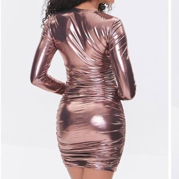 Forever 21 Small Metallic Pink Ruched Mini Dress - Picture 2 of 9